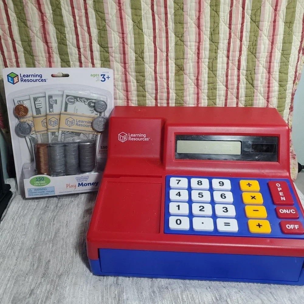 Learning Resources OS Cash Register Kids Red Blue Play Money Set STEM Math Toy
